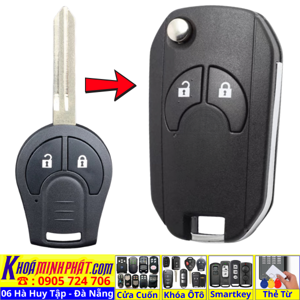 Vỏ Độ Gập Chìa Khoá Xe Nissan Navara, Navara NP300, Navara EL, Navara VL, Terra, Terra V62, X-Trail, X-Trail T32, Sunny, Almera, Livina, Teana, Sylphy, Juke, Patrol, Murano, Frontier - Làm Chìa Khoá xe Ô Tô Đà Nẵng Sửa remote thay pin thay vỏ điều khiển xe hơi - Minh Phát Smartkey
