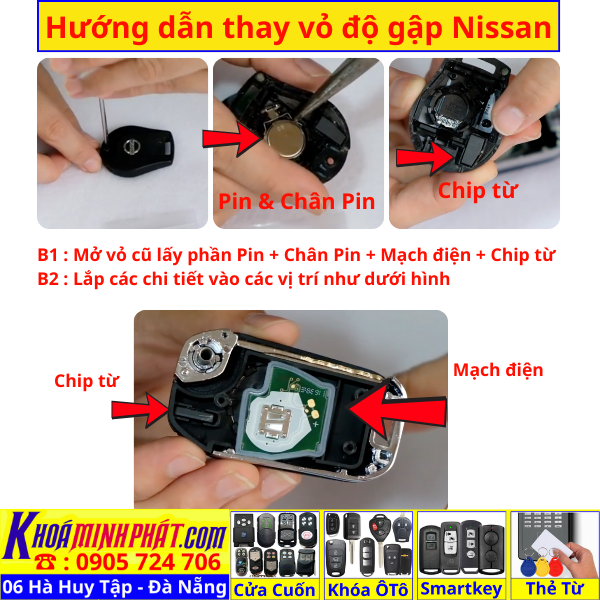 Vỏ Độ Gập Chìa Khoá Xe Nissan Navara, Navara NP300, Navara EL, Navara VL, Terra, Terra V62, X-Trail, X-Trail T32, Sunny, Almera, Livina, Teana, Sylphy, Juke, Patrol, Murano, Frontier - Làm Chìa Khoá xe Ô Tô Đà Nẵng Sửa remote thay pin thay vỏ điều khiển xe hơi - Minh Phát Smartkey
