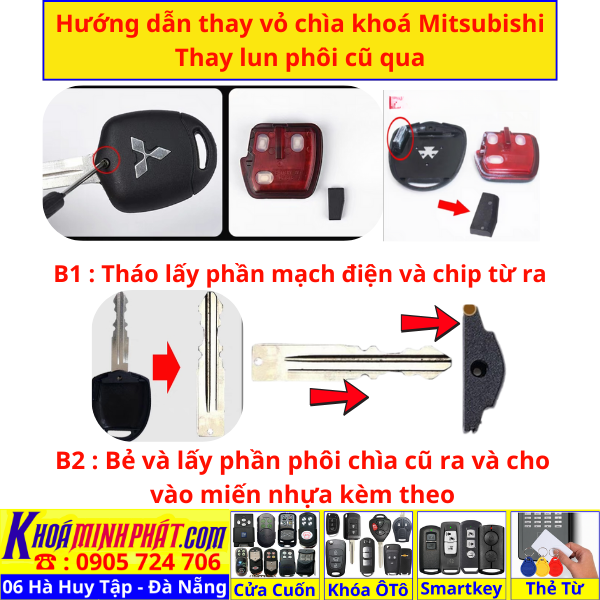 Vỏ Chìa Khoá Xe Mitsubishi Grandis, Zinger, Lander, Triton, Pajero, Pajero Sport, Xpander, Xpander Cross, XFORCE, Destinator, Outlander, Attrage, MirageV50 Làm Chìa Khoá xe Ô Tô Đà Nẵng Sửa remote thay pin thay vỏ điều khiển xe hơi - Minh Phát Smartkey