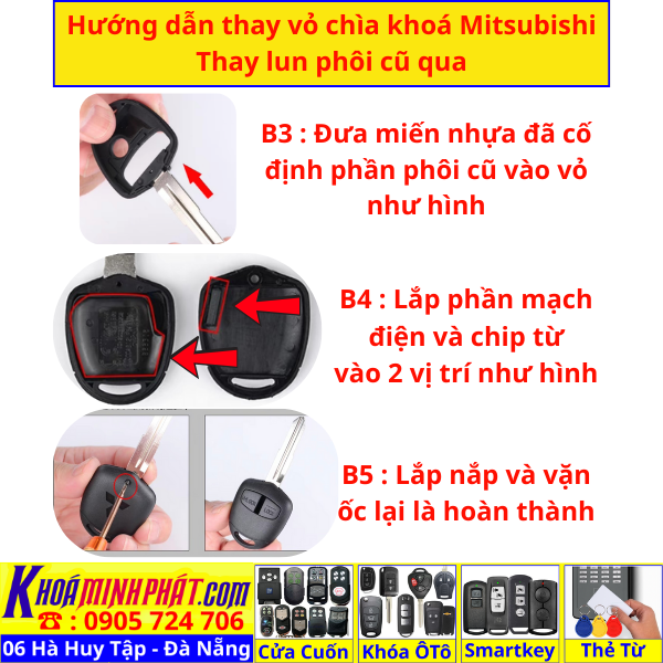 Vỏ Chìa Khoá Xe Mitsubishi Grandis, Zinger, Lander, Triton, Pajero, Pajero Sport, Xpander, Xpander Cross, XFORCE, Destinator, Outlander, Attrage, MirageV50 Làm Chìa Khoá xe Ô Tô Đà Nẵng Sửa remote thay pin thay vỏ điều khiển xe hơi - Minh Phát Smartkey
