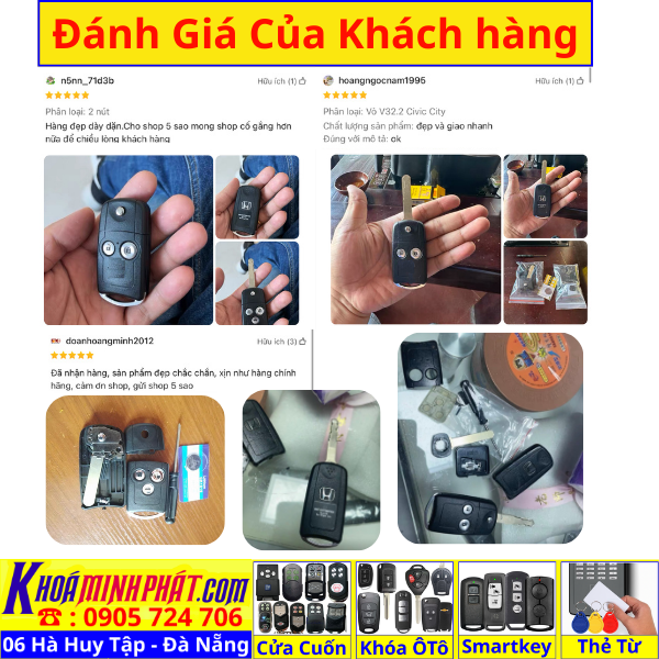Vỏ chìa khoá xe ô tô Honda Civic CRV Accord Jazz V38 Làm Chìa Khoá xe Ô Tô Đà Nẵng Sửa remote thay pin thay vỏ điều khiển xe hơi - Minh Phát Smartkey
