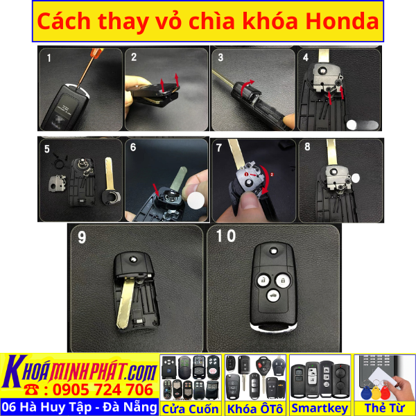 Vỏ chìa khoá xe ô tô Honda Civic CRV Accord Jazz V38 Làm Chìa Khoá xe Ô Tô Đà Nẵng Sửa remote thay pin thay vỏ điều khiển xe hơi - Minh Phát Smartkey