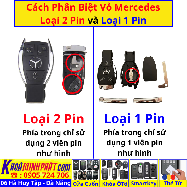 Vỏ Chìa Khoá xe Mercedes C200, C250, C300, C350 V100 Làm Chìa Khoá xe Ô Tô Đà Nẵng Sửa remote thay pin thay vỏ điều khiển xe hơi - Minh Phát Smartkey