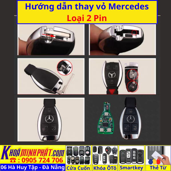 Vỏ Chìa Khoá xe Mercedes C200, C250, C300, C350 V100 Làm Chìa Khoá xe Ô Tô Đà Nẵng Sửa remote thay pin thay vỏ điều khiển xe hơi - Minh Phát Smartkey
