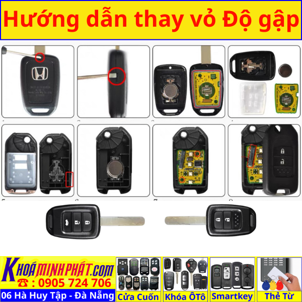 Vỏ Độ gập Chìa khoá xe Honda City Brio V33 Làm Chìa Khoá xe Ô Tô Đà Nẵng Sửa remote thay pin thay vỏ điều khiển xe hơi - Minh Phát Smartkey