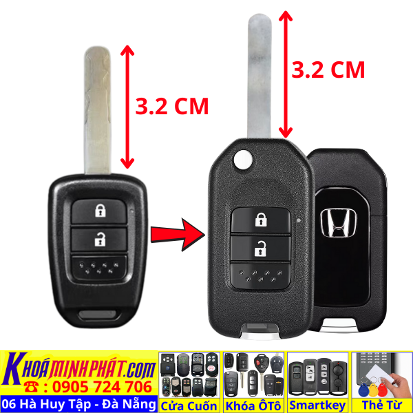 Vỏ Độ gập Chìa khoá xe Honda City Brio V33 Làm Chìa Khoá xe Ô Tô Đà Nẵng Sửa remote thay pin thay vỏ điều khiển xe hơi - Minh Phát Smartkey