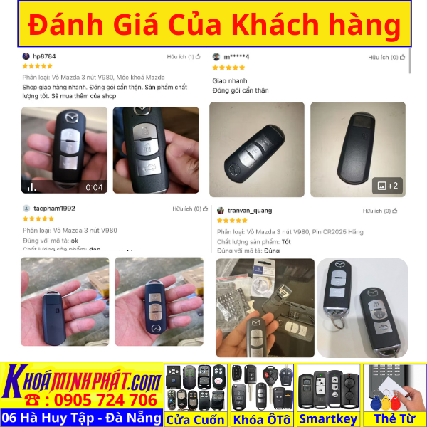 Vỏ Chìa Khoá Xe Mazda 2, Mazda 3, Mazda 6, Mazda CX-3, Mazda CX-30, Mazda CX-5, Mazda CX-8, Mazda CX-9, Mazda BT-50 - Làm Chìa Khoá xe Ô Tô Đà Nẵng Sửa remote thay pin thay vỏ điều khiển xe hơi - Minh Phát Smartkey