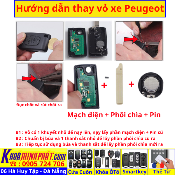 Vỏ Chìa khoá Peugeot 408 508 2008 3008 5008 mẫu V82 Làm Chìa Khoá xe Ô Tô Đà Nẵng Sửa remote thay pin thay vỏ điều khiển xe hơi - Minh Phát Smartkey