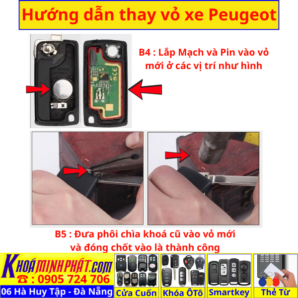 Vỏ Chìa khoá Peugeot 408 508 2008 3008 5008 mẫu V82 Làm Chìa Khoá xe Ô Tô Đà Nẵng Sửa remote thay pin thay vỏ điều khiển xe hơi - Minh Phát Smartkey