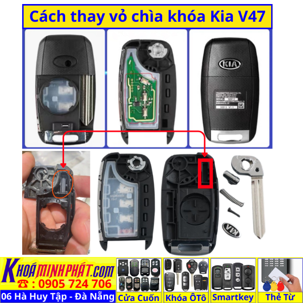 Vỏ Chìa khoá xe Kia Soluto, Rondo, K3, Morning, Cerato V47 Làm Chìa Khoá xe Ô Tô Đà Nẵng Sửa remote thay pin thay vỏ điều khiển xe hơi - Minh Phát Smartkey