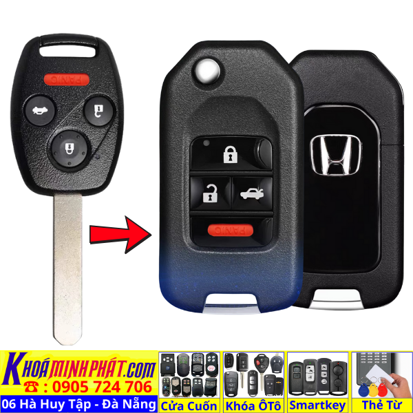 Vỏ chìa khoá độ gập xe Honda Civic, City, Accord, CRV mẫu V32 Làm Chìa Khoá xe Ô Tô Đà Nẵng Sửa remote thay pin thay vỏ điều khiển xe hơi - Minh Phát Smartkey