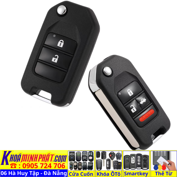 Vỏ chìa khoá độ gập xe Honda Civic, City, Accord, CRV mẫu V32 Làm Chìa Khoá xe Ô Tô Đà Nẵng Sửa remote thay pin thay vỏ điều khiển xe hơi - Minh Phát Smartkey