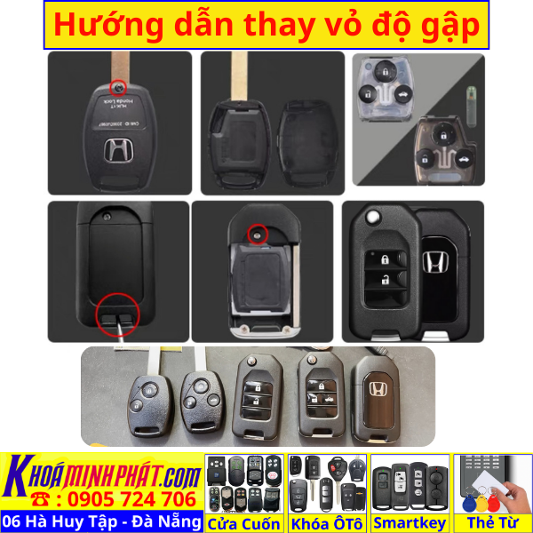 Vỏ chìa khoá độ gập xe Honda Civic, City, Accord, CRV mẫu V32 Làm Chìa Khoá xe Ô Tô Đà Nẵng Sửa remote thay pin thay vỏ điều khiển xe hơi - Minh Phát Smartkey