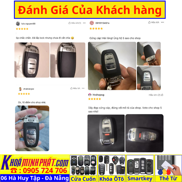 Vỏ Chìa khoá xe ô tô Audi A1 A2 A3 A4 A5 A6 A7 A8 Q3 Q7 V950 Làm Chìa Khoá xe Ô Tô Đà Nẵng Sửa remote thay pin thay vỏ điều khiển xe hơi - Minh Phát Smartkey