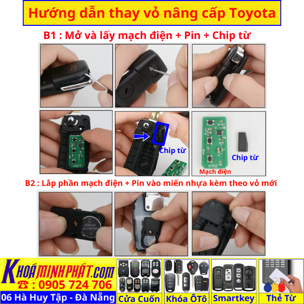 Vỏ Độ Chìa khoá xe Toyota Innova, Fortuner, Corolla Altis V704 Làm Chìa Khoá xe Ô Tô Đà Nẵng Sửa remote thay pin thay vỏ điều khiển xe hơi - Minh Phát Smartkey