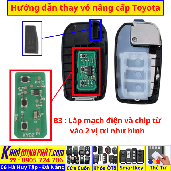 Vỏ Độ Chìa khoá xe Toyota Innova, Fortuner, Corolla Altis V704 Làm Chìa Khoá xe Ô Tô Đà Nẵng Sửa remote thay pin thay vỏ điều khiển xe hơi - Minh Phát Smartkey