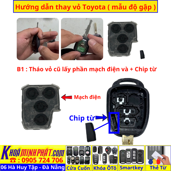 Vỏ Độ Gập Chìa Khoá Xe Toyota Vios 2 và 3 nút 2015-2025 - Làm Chìa Khoá xe Ô Tô Đà Nẵng Sửa remote thay pin thay vỏ điều khiển xe hơi - Minh Phát Smartkey