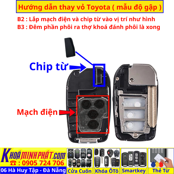 Vỏ Độ Gập Chìa Khoá Xe Toyota Vios 2 và 3 nút 2015-2025 - Làm Chìa Khoá xe Ô Tô Đà Nẵng Sửa remote thay pin thay vỏ điều khiển xe hơi - Minh Phát Smartkey