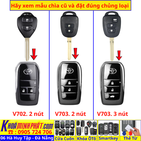Vỏ Độ Gập Chìa Khoá Xe Toyota Vios 2 và 3 nút 2015-2025 - Làm Chìa Khoá xe Ô Tô Đà Nẵng Sửa remote thay pin thay vỏ điều khiển xe hơi - Minh Phát Smartkey