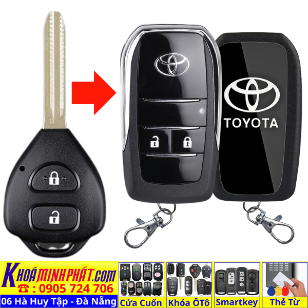 Vỏ Độ Gập Chìa Khoá Xe Toyota Vios 2 và 3 nút 2015-2025 - Làm Chìa Khoá xe Ô Tô Đà Nẵng Sửa remote thay pin thay vỏ điều khiển xe hơi - Minh Phát Smartkey