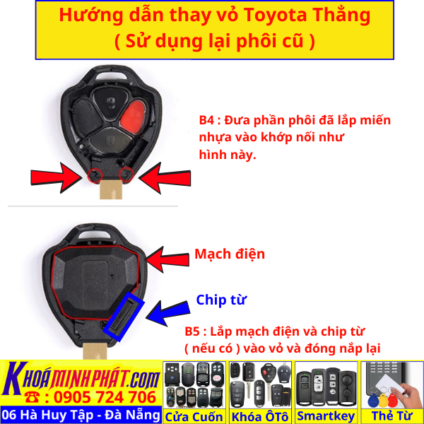 Vỏ Chìa Khoá Xe Toyota Camry, Fortuner, Innova, Vios, Hilux, Altis, Corolla, Yaris, Avanza, Veloz – Mẫu V73 Làm Chìa Khoá xe Ô Tô Đà Nẵng Sửa remote thay pin thay vỏ điều khiển xe hơi - Minh Phát Smartkey
