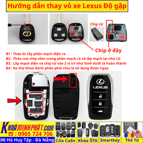Vỏ Chìa khoá độ gập xe Lexus LX470, RX350, GX470 V706 Làm Chìa Khoá xe Ô Tô Đà Nẵng Sửa remote thay pin thay vỏ điều khiển xe hơi - Minh Phát Smartkey