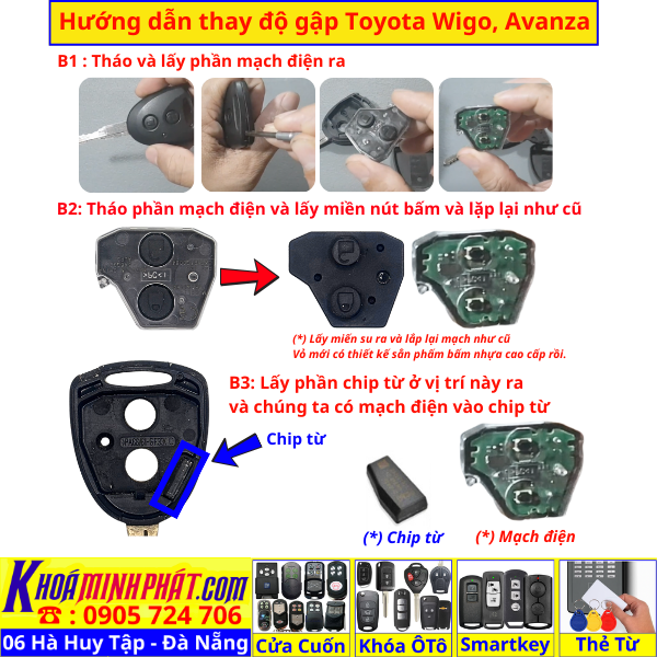 Vỏ độ gập chìa khoá xe Toyota Wigo, Avanza V707Làm Làm Chìa Khoá xe Ô Tô Đà Nẵng Sửa remote thay pin thay vỏ điều khiển xe hơi - Minh Phát Smartkey