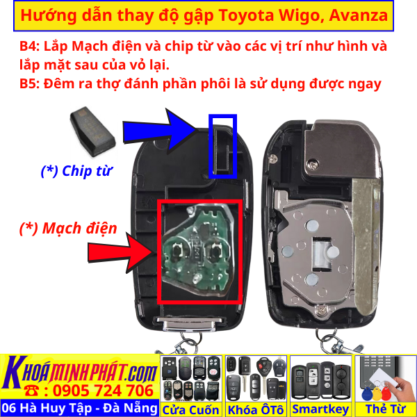 Vỏ độ gập chìa khoá xe Toyota Wigo, Avanza V707Làm Làm Chìa Khoá xe Ô Tô Đà Nẵng Sửa remote thay pin thay vỏ điều khiển xe hơi - Minh Phát Smartkey