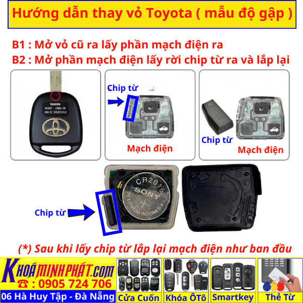 Vỏ Độ gập Chìa khoá xe Toyota Land Cruiser Prado V705 Làm Chìa Khoá xe Ô Tô Đà Nẵng Sửa remote thay pin thay vỏ điều khiển xe hơi - Minh Phát Smartkey