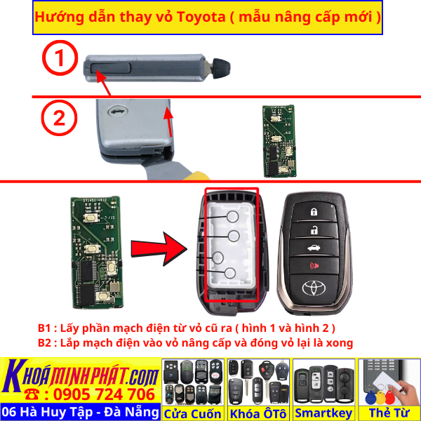 Vỏ nâng cấp chìa khoá Toyota Camry, Fortuner, Land Cruiser, Hilux Venza V708 Làm Chìa Khoá xe Ô Tô Đà Nẵng Sửa remote thay pin thay vỏ điều khiển xe hơi - Minh Phát Smartkey