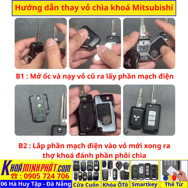 Vỏ Chìa khóa xe Mitsubishi Xpander Attrage Mirage Triton Pajero Độ gập V55 Làm Chìa Khoá xe Ô Tô Đà Nẵng Sửa remote thay pin thay vỏ điều khiển xe hơi - Minh Phát Smartkey