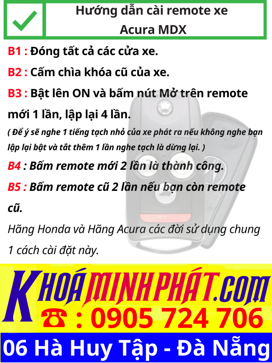 Remote học lệnh chìa khóa xe ô tô Acura MDX Làm Chìa Khoá Smartkey Minh Phát Sửa Khoá 6 Hà Huy Tập, Thanh Khê, Đà Nẵng 5500000 Remote học lệnh chìa khóa xe ô tô Acura MDX Làm Chìa Khoá Smartkey Minh Phát Sửa Khoá 6 Hà Huy Tập, Thanh Khê, Đà Nẵng 5500000