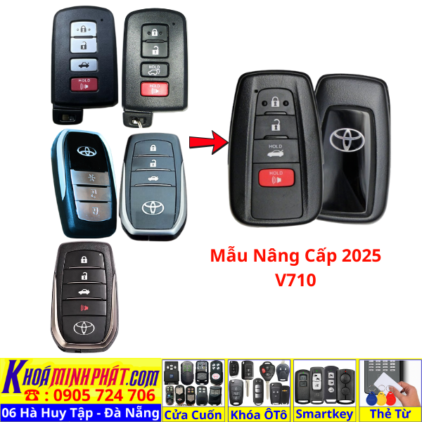 Vỏ chìa khoá smartkey Camry 2019 2025 Vios, Wigo, Yaris Cross, Corolla Altis, Corolla Cross, Camry, Innova, Avanza Premio, Veloz Cross, Fortuner, Hilux, Land Cruiser Prado, Land Cruiser 300, Alphard, Raize, RAV4, Venza, Highlander Mẫu V77 Làm Chìa Khoá xe Ô Tô Đà Nẵng Sửa remote thay pin thay vỏ điều khiển xe hơi - Minh Phát Smartkey