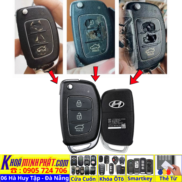 Vỏ Chìa khóa xe Hyundai Accent I10 Elantra Chính Hãng V42 Làm Chìa Khoá xe Ô Tô Đà Nẵng Sửa remote thay pin thay vỏ điều khiển xe hơi - Minh Phát Smartkey
