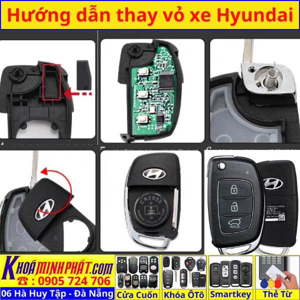 Vỏ Chìa khóa xe Hyundai Accent I10 Elantra Chính Hãng V42 Làm Chìa Khoá xe Ô Tô Đà Nẵng Sửa remote thay pin thay vỏ điều khiển xe hơi - Minh Phát Smartkey